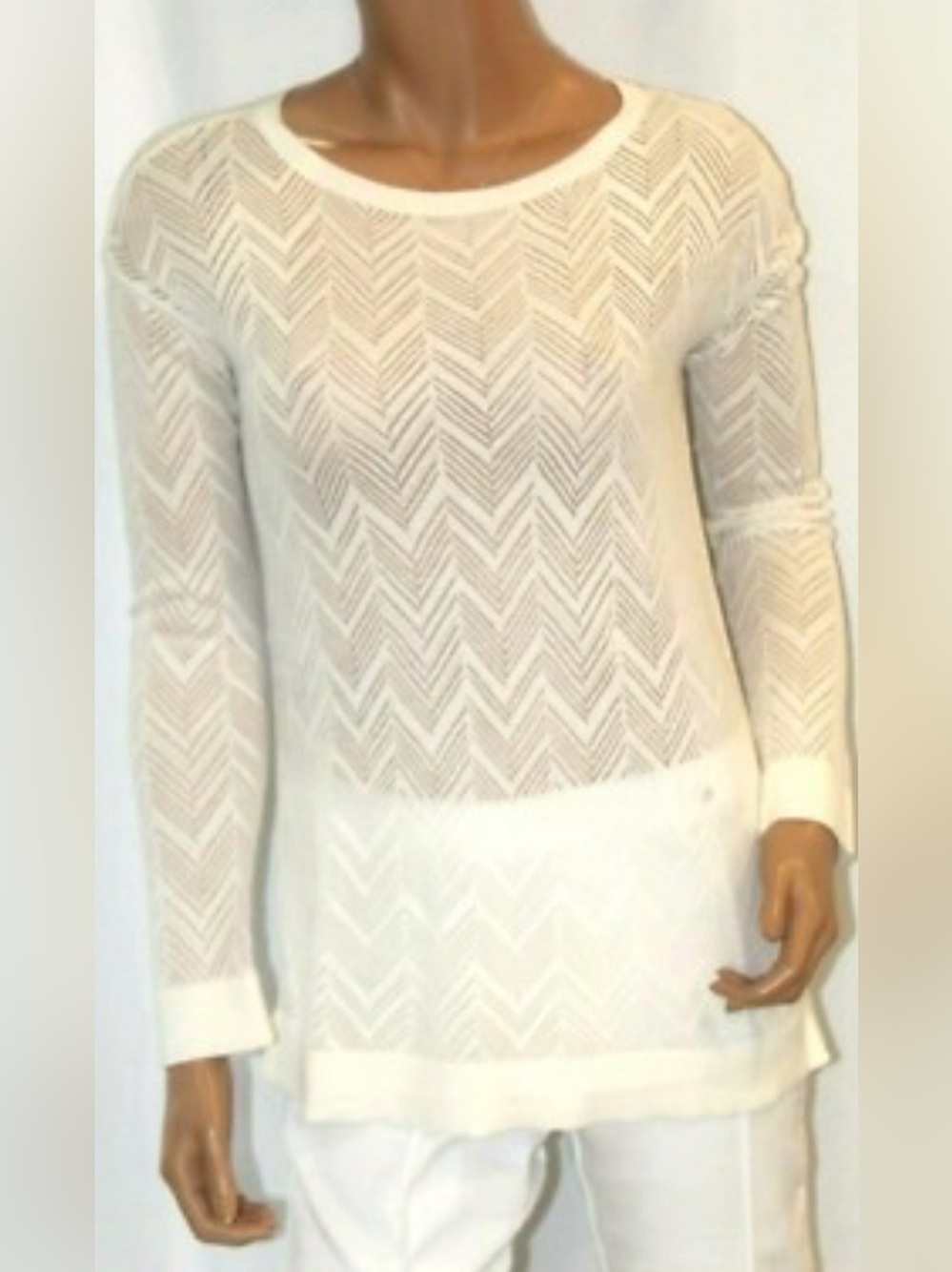 Loft Chevron Knit Long Sleeve Top - White